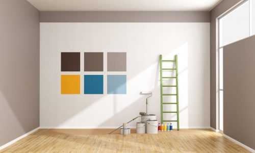 32574146 - select color swatch to paint wall in a minimalist room - rendering